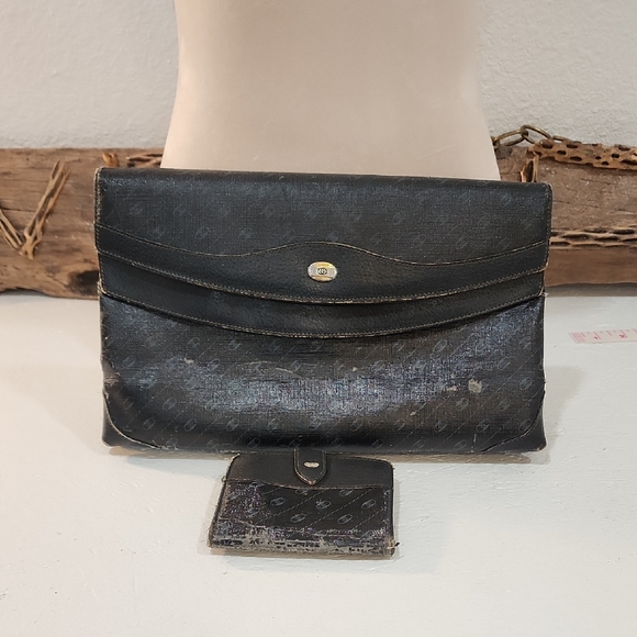 Vintage Gucci Black Leather Clutch And Wallet Set  Accessory - Picture 1 of 16